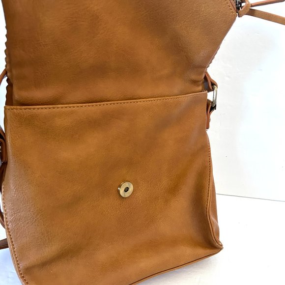 Sasha & Sofi Tan Crossbody Purse Adjustable Strap Weaved Foldover Flap - Picture 4 of 8